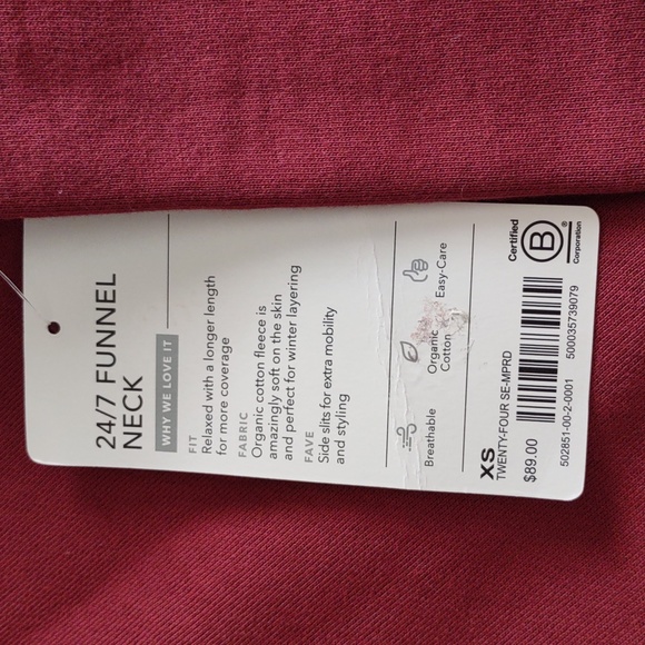 NWT Athleta XS 24/7 Funnel Neck Relaxed Organic Cotton Burgundy Sweatshirt - Picture 5 of 16